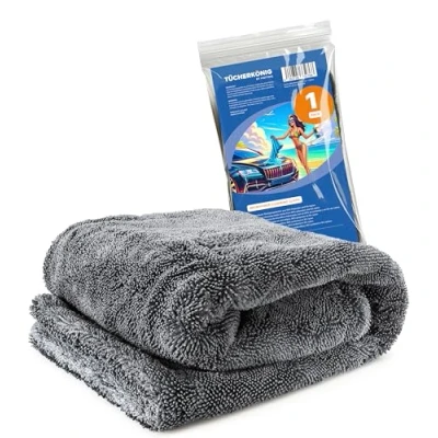 Image of Kemes microfibre cloths car XXL ultra absorbent with 1400 g/m² heavyweight grey 40 x cm premium drying cloth scratch free7 way polishing for maintenance and