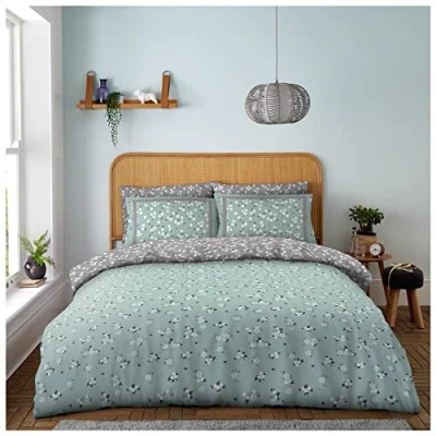 Image of GC GAVENO CAVAILIA Printed Flower Bedding Set, Duvet Cover With Pillow Cases, Reversible Double Quilt Green