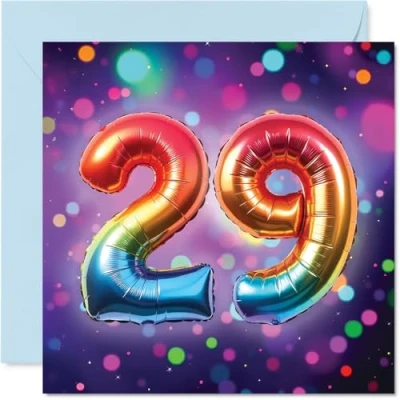 Image of 29th Birthday Cards for Women Men Rainbow Foil Balloon Happy Card 29 Year Old Woman Man Husband Colleague Sister Daughter, 145mm Bday Greeting