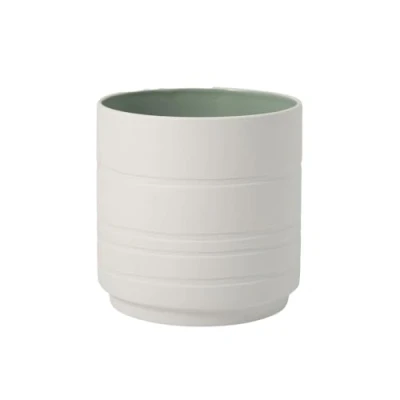 Image of Villeroy &amp; Boch its My Home Mineral Leaf Flowerpot, Beautifully Shaped Premium Porcelain Planter for Your Personal Oasis, Green, White