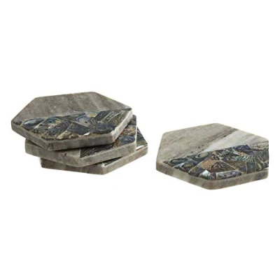 Image of Premier Housewares Marble Coasters, Paua Shell, Multi Coloured, Set of 4