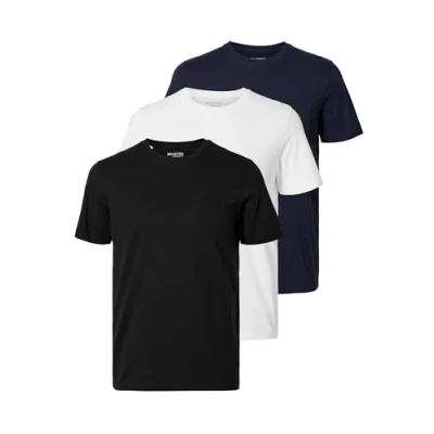 Image of Selected Homme Slhcormac O NECK TEE 3 PACK Basic Tshirt, Men&#039;s, Size: Small, Black 1