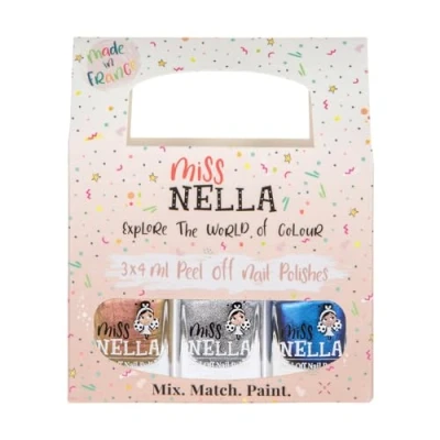 Image of Miss Nella To The Moon And Back Special chrome Kids Nail Polish 3 Pack: Cosmic Cutie (gold), Shooting Star (silver) &amp; You&#039;r So Spacial (blue), Peel off Water Based Formula