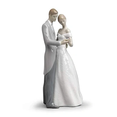 Image of LLADRÓ Porcelain Figurine of a Wedding Couple United Forever. Decorative Groom and Bride in Glossy Porcelain.