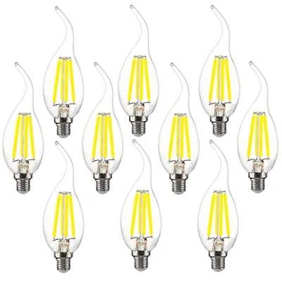 Image of ZYUJIA 10 Packs 4W E14 LED Candle Bulb(Equivalent to 40W) 400LM Not Dimmable C35 Filament Light Bulb,6500K Cool White Vintage Energy Saving Candelabra Lamp,360 Beam Angle