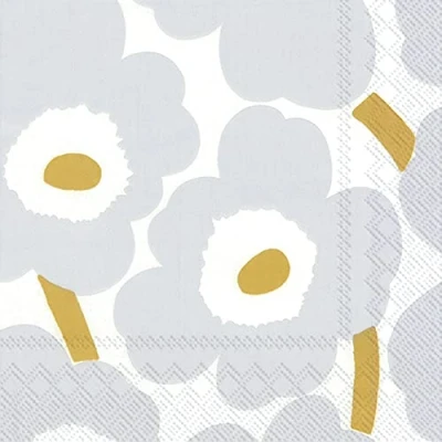 Image of Marimekko UNIKKO White Silver IHR Paper Table Lunch Napkins 33 cm Square 3 ply 20 in a Pack