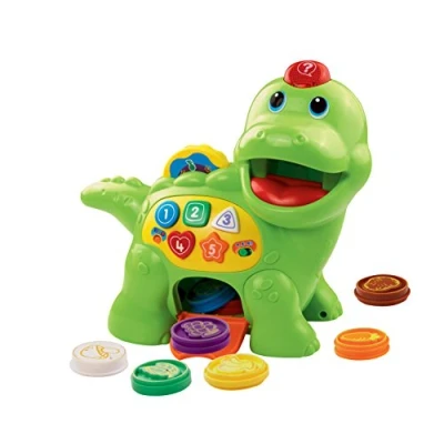 Image of VTech Baby Feed Me Dino Musical Toy with Numbers, Counting Music &amp; Shapes Interactive Light Up Suitable From 1, 2, 3 Year Olds Boys Girls, Green, 27 x 12.3 26 cm
