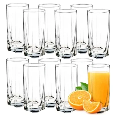 Image of KADAX Drinking Glasses, Highball Glasses for Juice, Durable Glassware Cold Drinks and Cocktails, Transparent Water (380 ml, Set of 12)