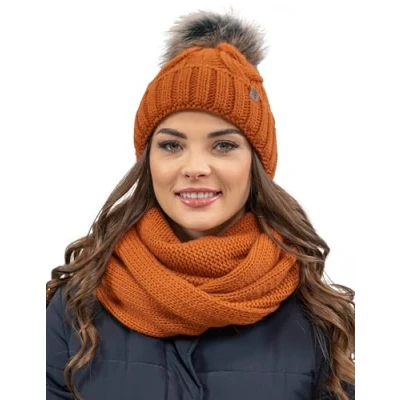 Image of Vivisence Stylish Women&#039;s Winter Set Including Pompom Hat and Cozy Snood Scarf Made from Soft Warm Fabric Smooth Fleece Lining Ideal for Cold Days, Orange,UNI