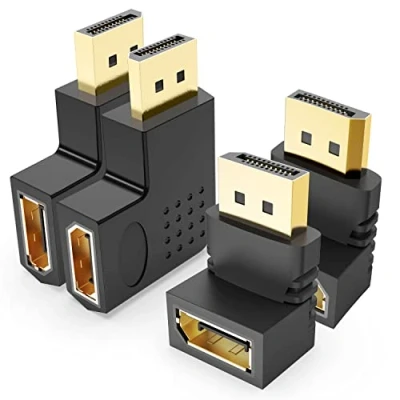 Image of J&amp;D 4 Piece Angled DisplayPort Adapters, Pcs Male to Female 90 Degree and 270 Right Angle Left Vertical Flat DP Adapter with Gold Plated Connectors