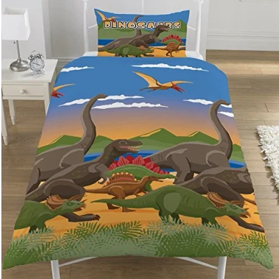 Image of KidCollection Dinosaur World Dino Herd Single/Double Reversible Duvet Cover Bed Set Jurassic (Single Cover)
