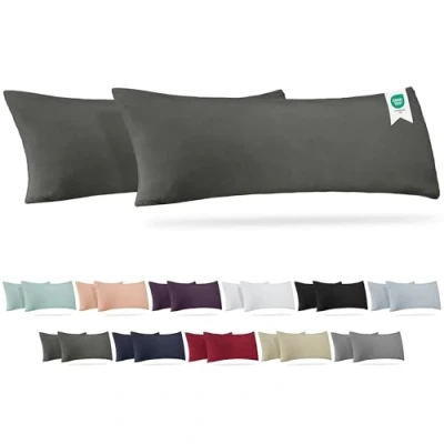 Image of Barbons Side Sleeper Pillow 40 x 145 cm, Cover Set of 2 165 g/m² Oeko Tex Certified Pillowcase 100% Jersey Cotton Cushion Covers with Zip (40 Anthracite)