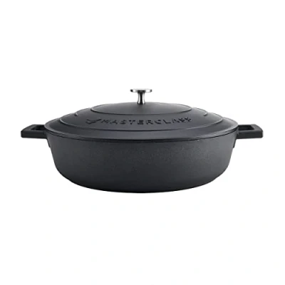 Image of MasterClass Shallow Casserole Dish with Lid, Hob to Oven Table Pan, Ultra Lightweight, Optimum Heat Conduction, 5 Litre, Black