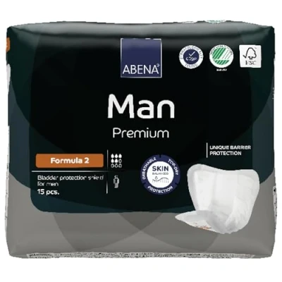 Image of Abena Man Formula 2 Incontinence Pads for Men, Eco Labelled Mens Pads, Extra Protection, Breathable &amp; Comfortable with Fast Absorption, Discreet 700ml Absorbency, 15PK