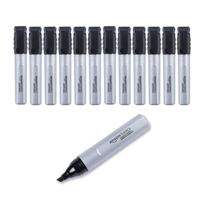 Image of Amazon Basics Large Chisel Tip Permanent Markers, Black, 12 Pack