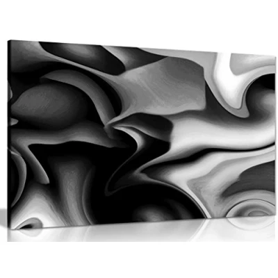 Image of Abstract Grey Black and White Canvas Wall Art Picture Print (24x16in)