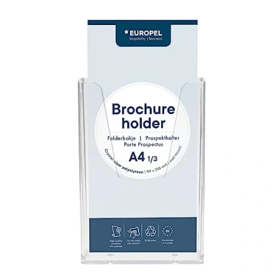 Image of Europel Wall Mounted Brochure Holder for 1/3 A4 Size Clear Acrylic Literature Stand &amp; DispenserBooklet, Flyer Menu Display Dispenser Office, Restaurants Receptionportrait, 99 x 210 mm