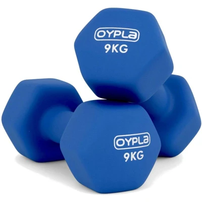 Image of Oypla Pair of 9kg Hex Anti Roll Neoprene Non Slip Hand Dumbbells Workout Weights