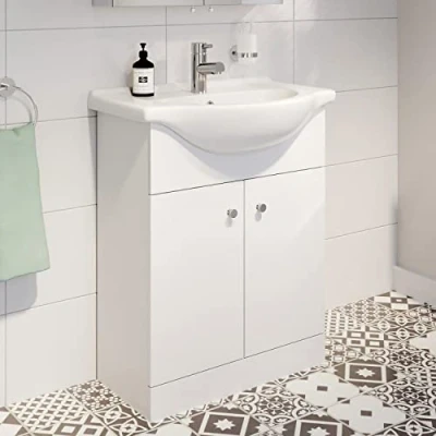 Image of AURORA Bathroom Basin Sink Vanity Unit Single Tap Hole Floor Standing 650mm Matte White