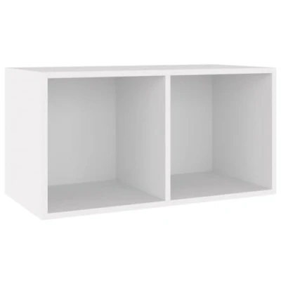 Image of vidaXL Vinyl Record Storage Box White Engineered Wood LP &amp; Accessories Organizer Dual Compartment Office Bedroom Decorative Cabinet