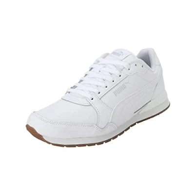 Image of Puma Runner V3 Unisex Trainers, Size: 4, white/puma white/gum leather and imitation