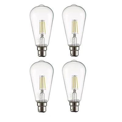 Image of TEKLED® ST64 Filament Vintage LED Bulbs B22 Bayonet Cap Energy Saving 4W Light Bulb 40W Equivalent NONDIMMABLE Clear 6500K 470LM 4 Pack Daylight