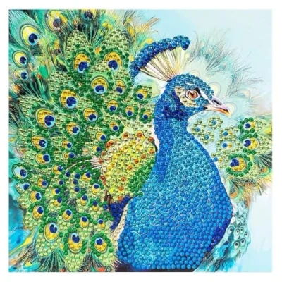 Image of Ideen mit Herz Diamond Painting Greeting Card, Rhinestone Edition, 16x16cm, 370gsm, Peacock Includes Stones, Envelope &amp; Tool