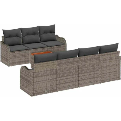 Image of vidaXL 8 Piece Garden Sofa Set with Cushions Grey Poly Rattan Acacia
