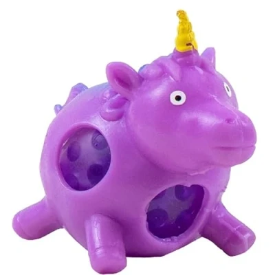Image of Fun Squeeze Unicorn Stress Reliever, 9cm Purple Colour Sensory Toy for Kids and Adults, Stretchy Filled with Crystal Beads, Goodie Bag Fillers