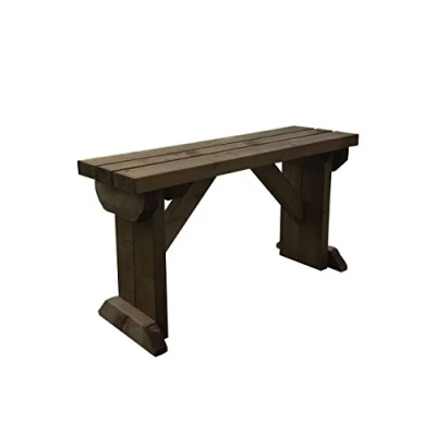 Image of HOLLIES Wooden Garden Picnic Bench Heavy Duty Handmade Furniture in UK Pressure Treated Outdoor Fence Seat (4ft, Rustic Brown)
