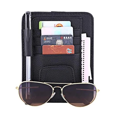 Image of Multi function Car Sun Visor Organizer Card Storage Glasses Holder Clip Pouch Bag Hanging PU Leather(Black)