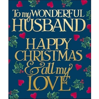 Image of Woodmansterne Wonderful Husband Christmas Card Emma Bridgewater Festive Print with Foil Details Eco Friendly and Recyclable