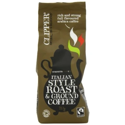 Image of Clipper Organic Roast &amp; Ground Italian Style Coffee 8x227g Fairtrade Bulk Buy Strong Arabica for Catering Gourmet Sustainable by Ethically Sourced