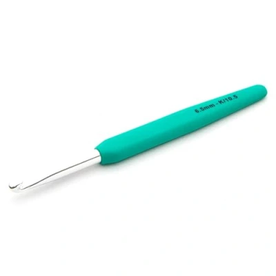 Image of KnitPro Waves Crochet Hooks 6.5mm Hook, Ergonomic Soft Handles, Rubber Grip for Arthritic Hands, Light &amp; Comfortable Needles Knitting, Aquamarine Haze