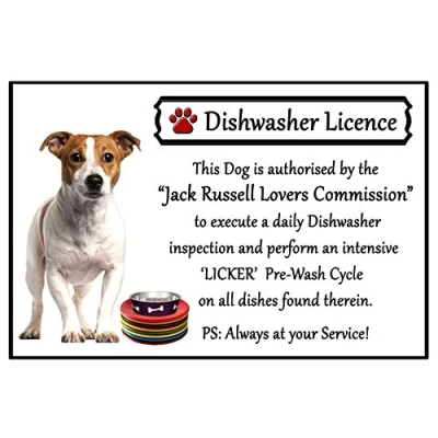 Image of Jack Russell Terrier Lover Gift Fun Dishwasher Licence Flexible 6&quot; x 4&quot; Magnet