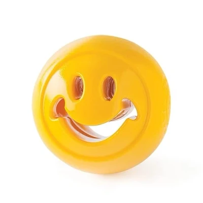 Image of Planet Dog Orbee Tuff Nooks Yellow Smiley Face Treat Dispensing Toy