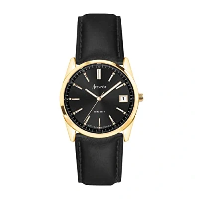 Image of Accurist Women&#039;s Everyday Black Dial Leather Gold Watch