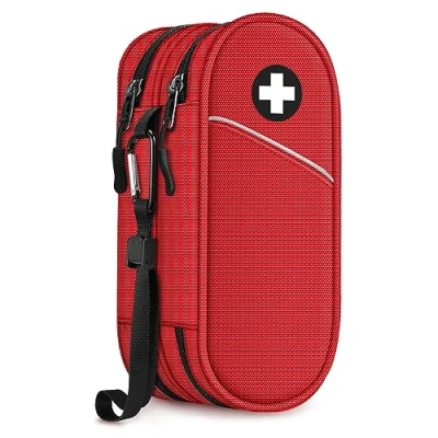 Image of SITHON Double Layer Epipen Carrying Case, Travel Medication Organizer Bag Emergency Medical Pouch Holds 2 EpiPens, Asthma Inhaler, Anti Histamine, Auvi Q, Allergy Medicine Essentials, (Red)