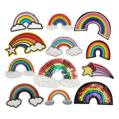 Image of Libiline Kid Embroidered Patch Rainbow Sew On/Iron On Applique Clothes Dress Plant Hat Jeans Sewing Flowers DIY Accessory (Rainbow)