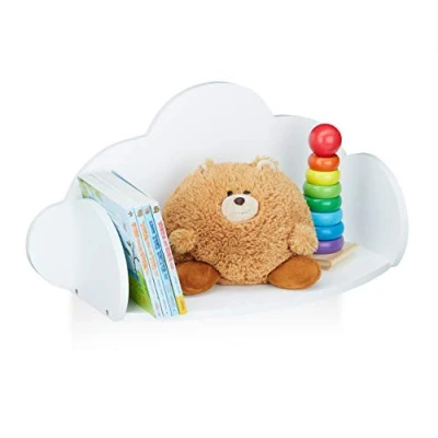 Image of Relaxdays Wall Shelf Cloud, Shelving For Children&#039;s Room, MDF, Nursery Room Bookshelf, HWD 31.5 x 60 21 cm, White