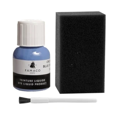 Image of Dye Design Paint for Leather and Faux Shoes, Trainers, with Sponge Brush, Famaco Liquid, 36 Colours Blue