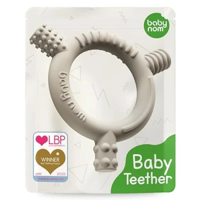 Image of Baby Nom ® Teething Toys for 3 Months and Up Food Grade Silicone Teether, Ring Sensory Development, Freezer Friendly, Cream