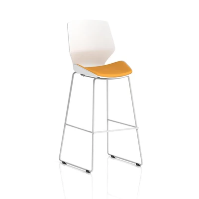 Image of Florence White Frame High Stool in Bespoke Seat Senna Yellow