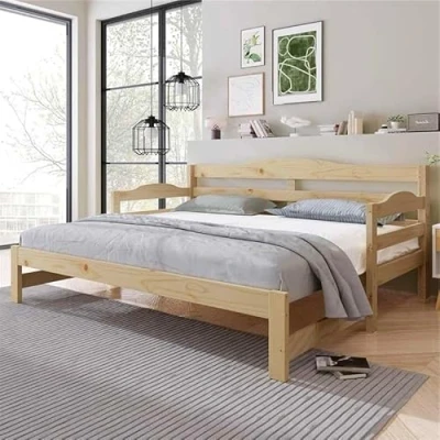 Image of BTM Wooden Daybed with Trundle, Cabin Bed, Single Guest Bed&amp;Sofa Pull out Trundle Bed for Living Room and Bedroom, 90 x190cm, Natural