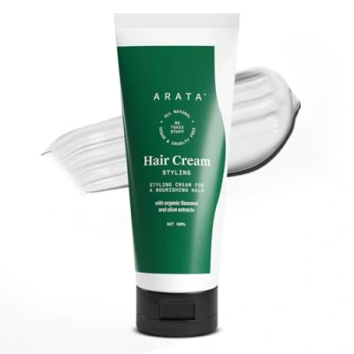 Image of Arata Natural Styling &amp; Hold Hair Cream With Organic Flaxseed Olive Oil All Natural, Vegan Cruelty Free Growth Formula For Women Men (50 Gm)