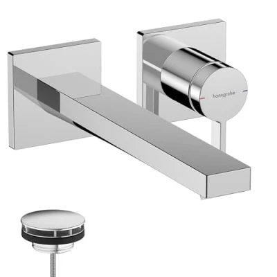 Image of hansgrohe Tecturis E bathroom tap conceiled for wall mounting with waste set, sink spout length 22,5 cm, basin mixer water saving (EcoSmart+), chrome, 73051000
