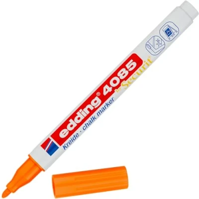 Image of edding 4085 chalk marker neon orange 10 pens round tip 1 2 mm fine tipped wet wipe pen for chalkboards, windows, glass, mirrors liquid opaque coverage