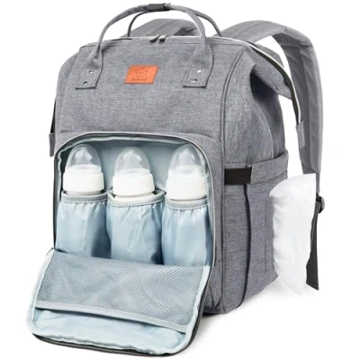 Image of KeaBabies Diaper Bag Backpack, Waterproof Multi Function Baby Travel Bags (Classic Gray)