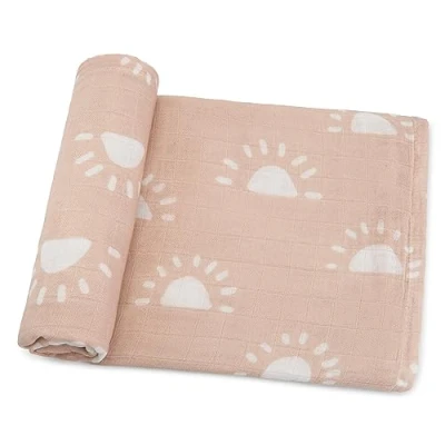 Image of Comfy Cubs Muslin Baby Blanket for Newborn, Swaddle Blanket, Neutral Receiving Boys and Girls (Blush Sun)