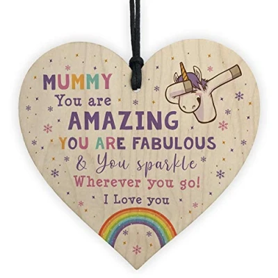 Image of RED OCEAN Novelty Mummy Gift For Birthday Christmas Unicorn Plaque Wooden Heart From Daughter Son